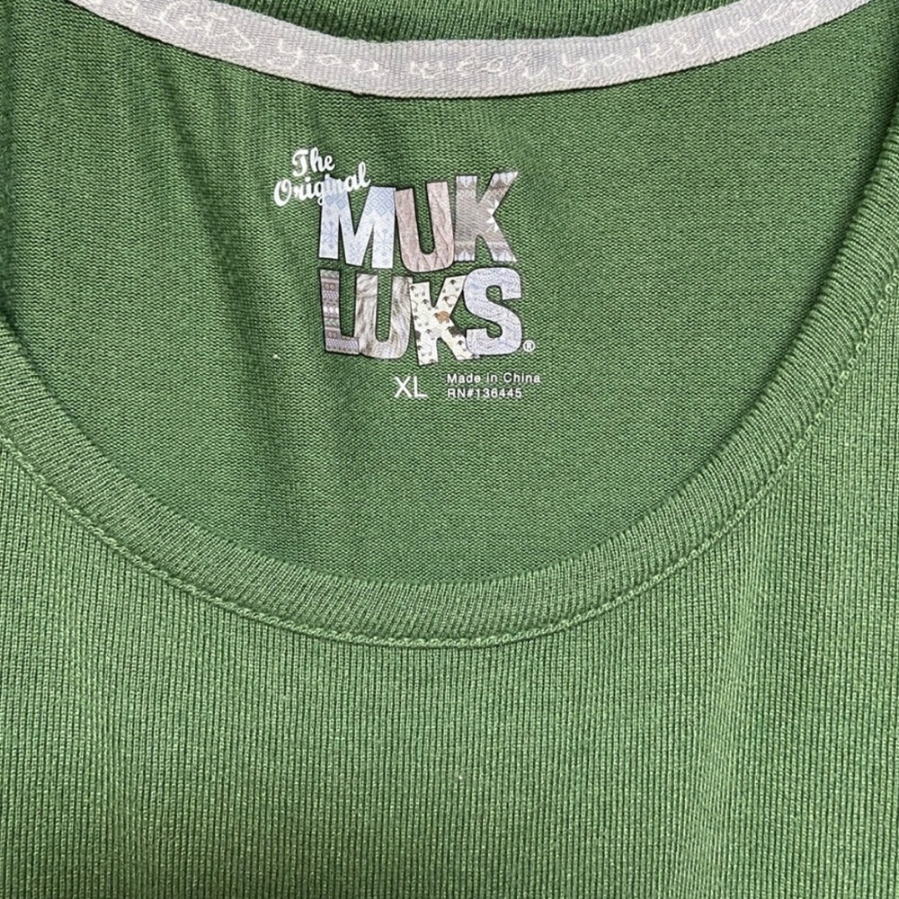 Muk Luks Green Soft Pajama Set with Leaf Print - Picture 6 of 7